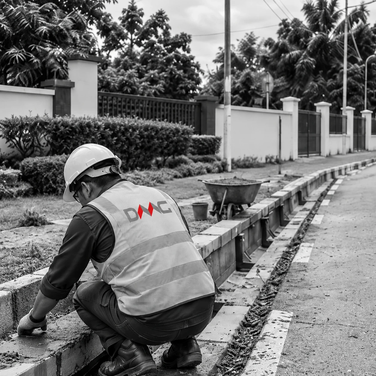Illustration of one DMC worker repairing roadside drainage